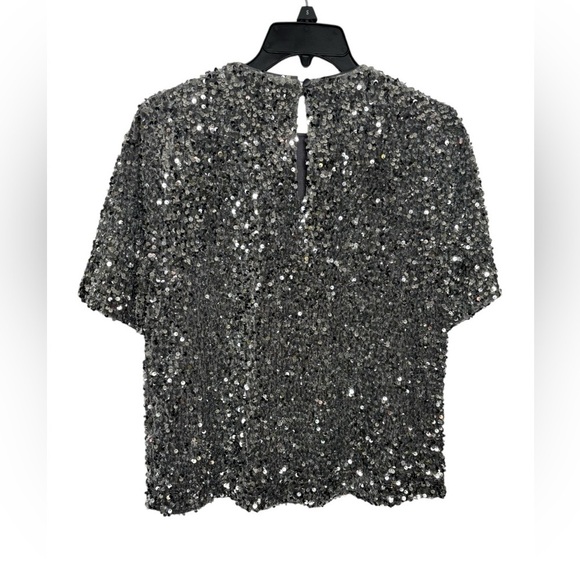 NWT Alex Marie Lia Sequin Velvet Top Silver Crew Neck Short Sleeve Size Small - Picture 5 of 11